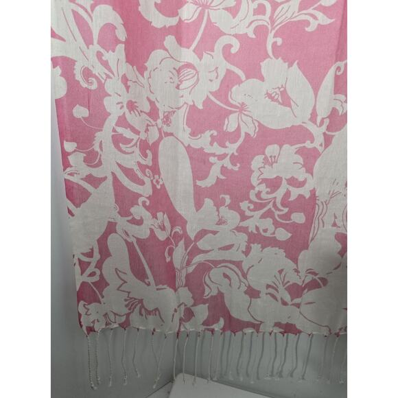 Etcetera Silk Linen Scarf Wrap Womans Pink & Ivory Floral 30" x 80" - Picture 5 of 6